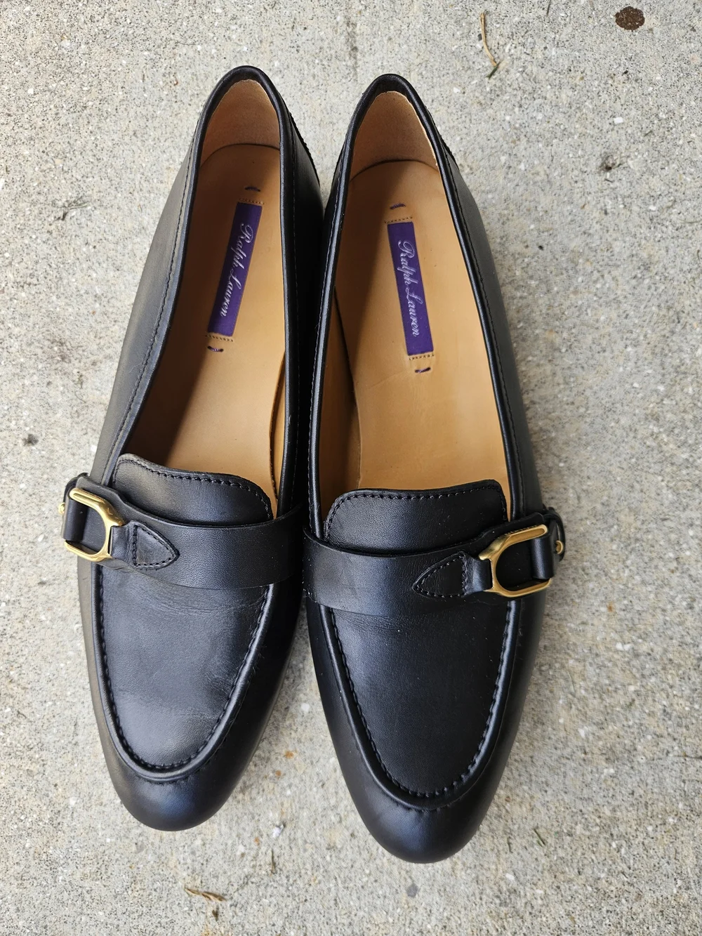 Ralph Lauren Made In Italy Black Slip On Leather Shoes Size 38 B Pre-owned